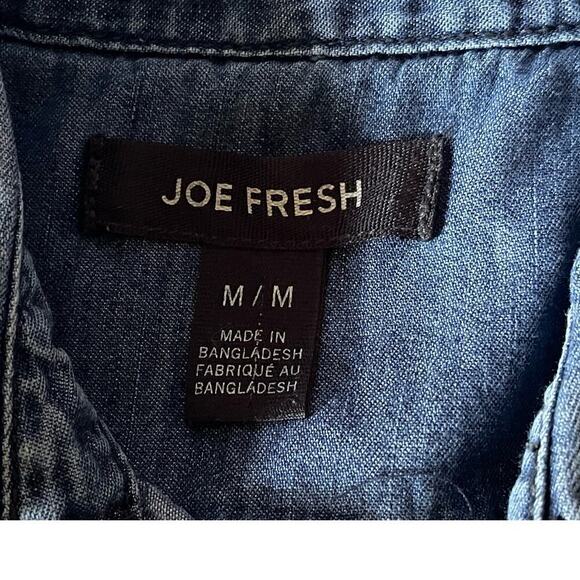 JOE FRESH WOMENS DENIM BUTTON DOWN SHIRT TOP  M PATCHES RETRO CASUAL HIPPEE‎ - Picture 2 of 12